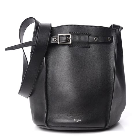 CELINE Smooth Calfskin Long Strap Big Bag Bucket Black 